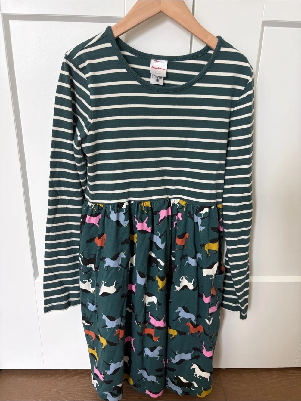 Girls' Dark Green Striped & Horse Print Dress by Hanna andersson